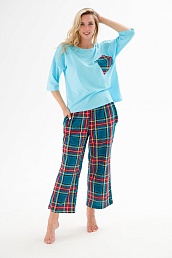 Пижама (джемпер и брюки) из кулирки Жасмин / Зеленая клетка